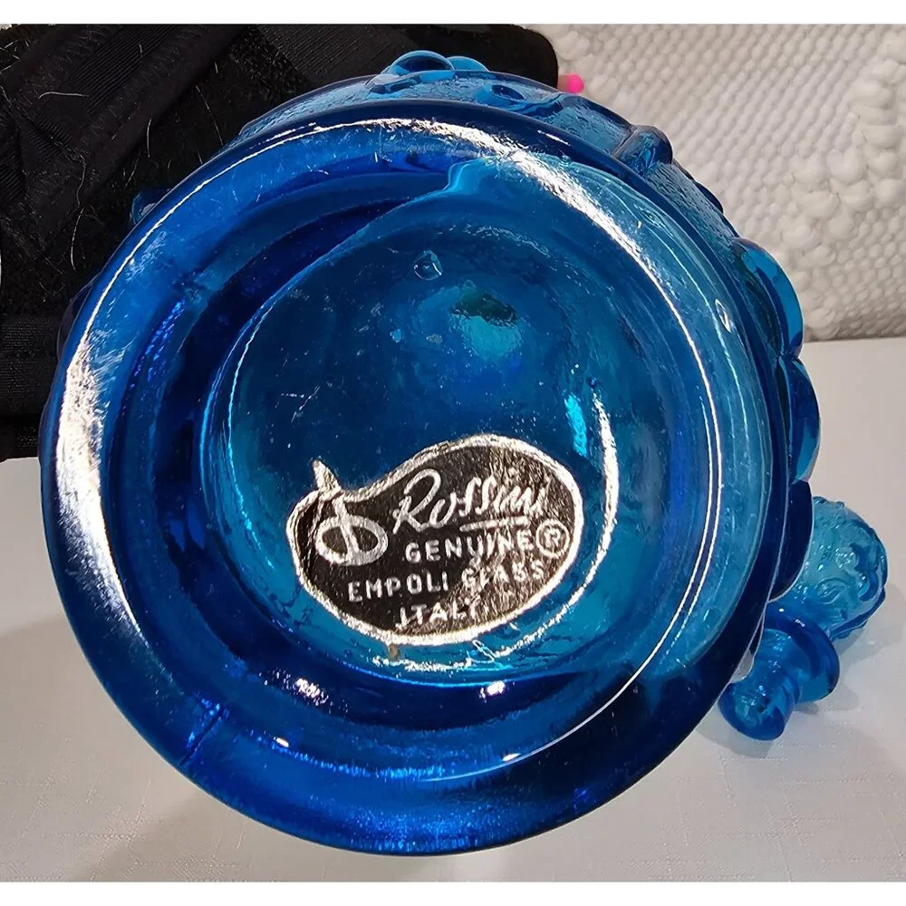 Vintage MCM Empoli Italian‎ Aqua Blue Glass 'Grapes' Genie Bottle/Decanter